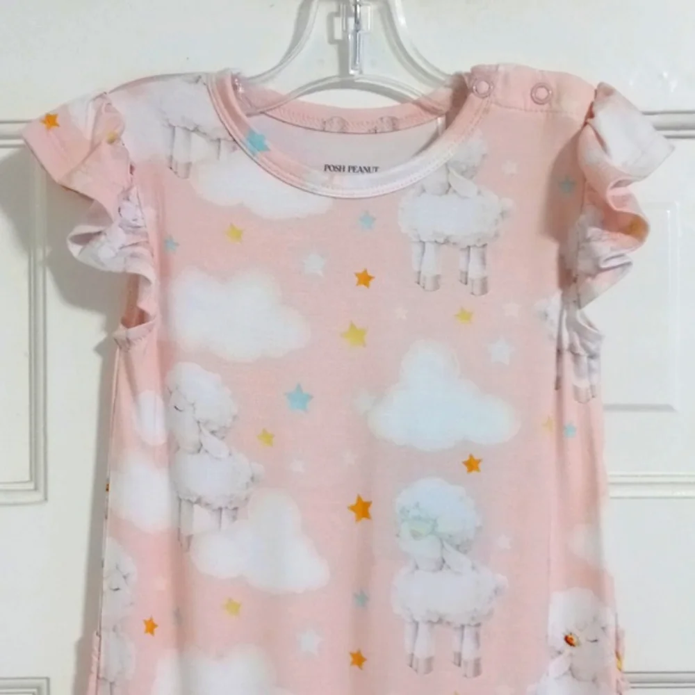 🆕️ 🐑Posh Peanut🐑 - Pink/White Sheep Ruffled Buttoned One-Piece Pajama